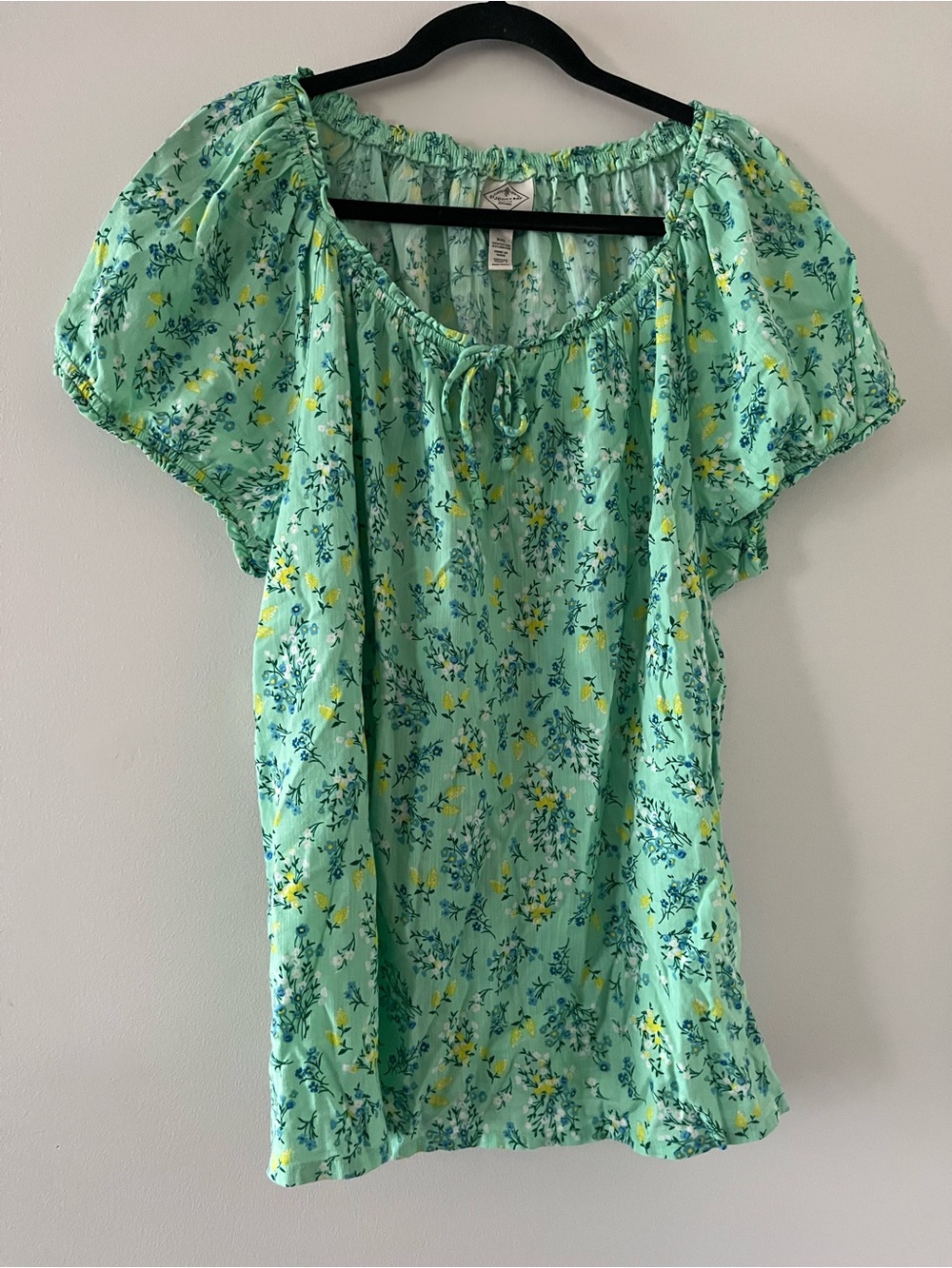 St John's Bay Green Floral Puff Sleeve Peasant Top XXL Cottagecore Cotton